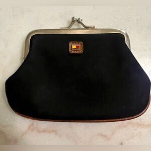 Vintage Tommy Hilfiger Navy Canvas Small Coin Purse with Kiss lock Clasp